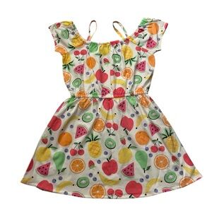The Children's Place Fruit Print Dress - Multicolor, size 5T. Off shoulders